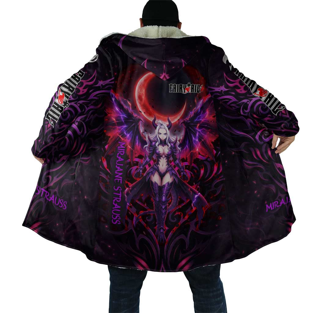 Mirajane Strauss Demon Form Fairy Tail Cloak Crimson Moon Demon Aesthetic with Gothic Purple Tribal Design