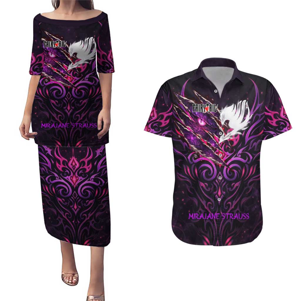 Mirajane Strauss Demon Form Fairy Tail Couples Matching Puletasi and Hawaiian Shirt Crimson Moon Demon Aesthetic with Gothic Purple Tribal Design