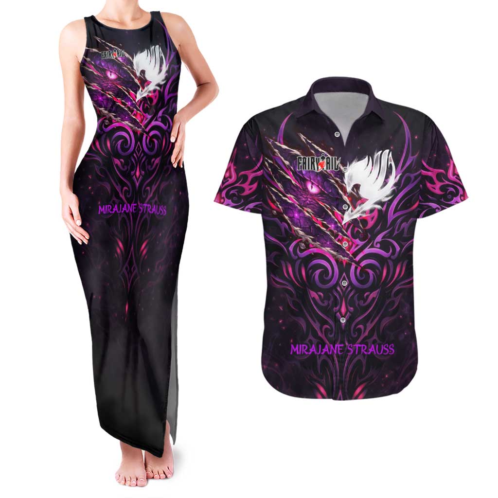 Mirajane Strauss Demon Form Fairy Tail Couples Matching Tank Maxi Dress and Hawaiian Shirt Crimson Moon Demon Aesthetic with Gothic Purple Tribal Design