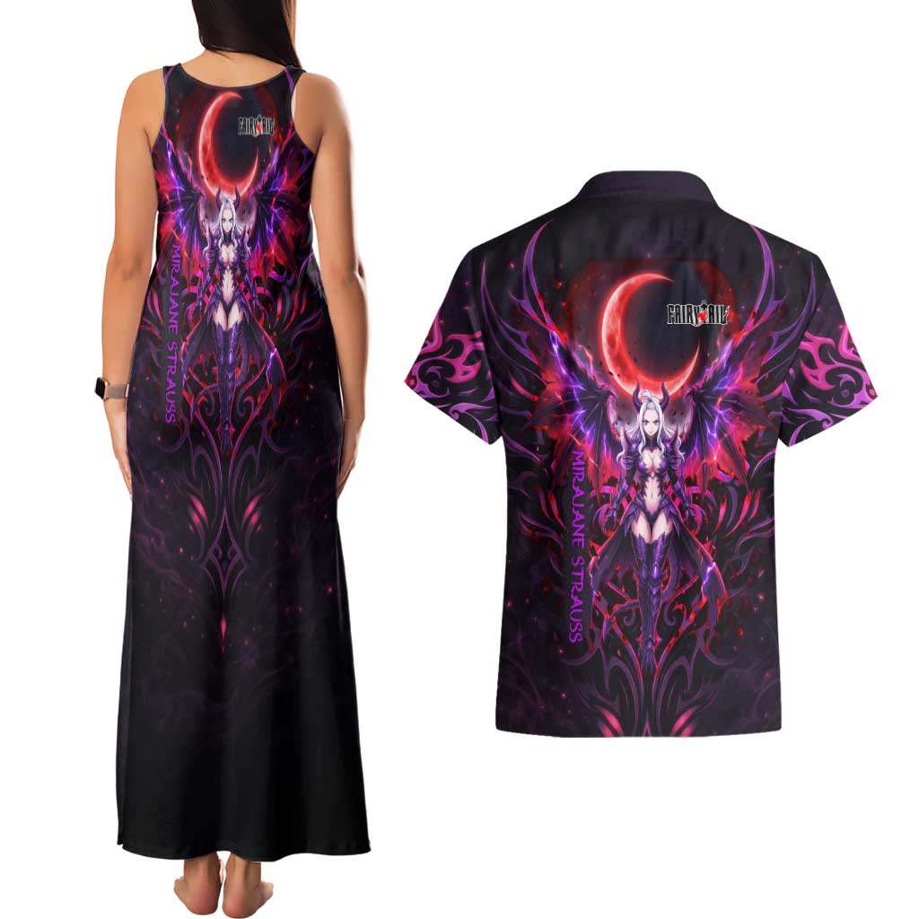 Mirajane Strauss Demon Form Fairy Tail Couples Matching Tank Maxi Dress and Hawaiian Shirt Crimson Moon Demon Aesthetic with Gothic Purple Tribal Design