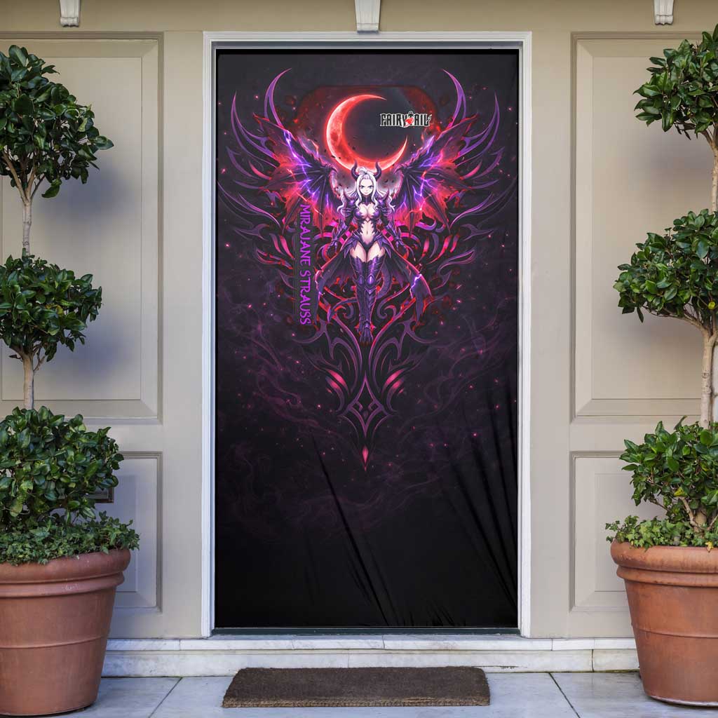 Mirajane Strauss Demon Form Fairy Tail Door Cover Crimson Moon Demon Aesthetic with Gothic Purple Tribal Design