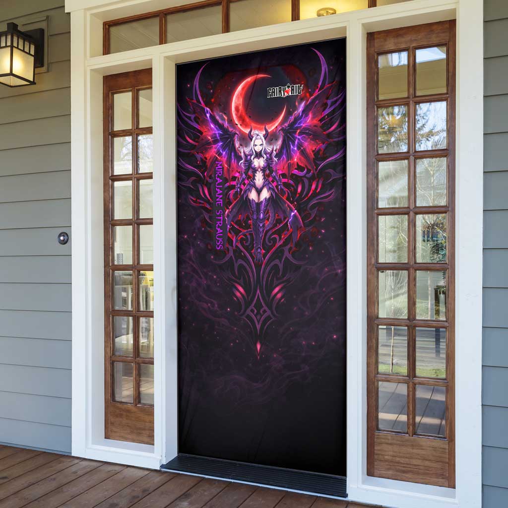 Mirajane Strauss Demon Form Fairy Tail Door Cover Crimson Moon Demon Aesthetic with Gothic Purple Tribal Design