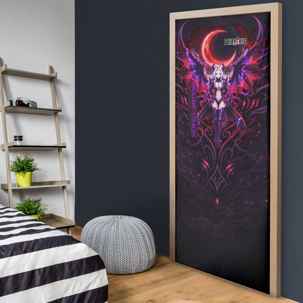 Mirajane Strauss Demon Form Fairy Tail Door Cover Crimson Moon Demon Aesthetic with Gothic Purple Tribal Design