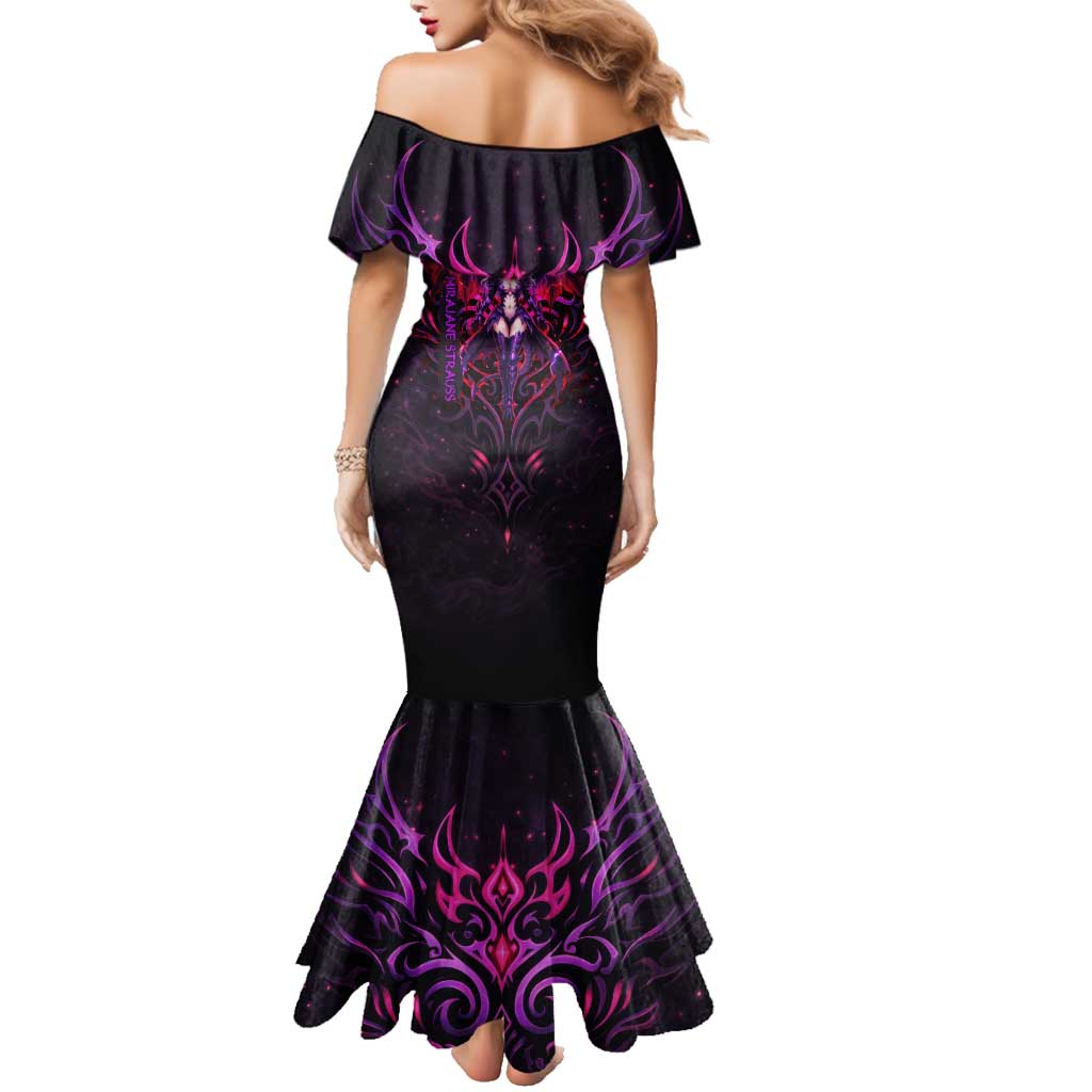 Mirajane Strauss Demon Form Fairy Tail Family Matching Mermaid Dress and Hawaiian Shirt Crimson Moon Demon Aesthetic with Gothic Purple Tribal Design