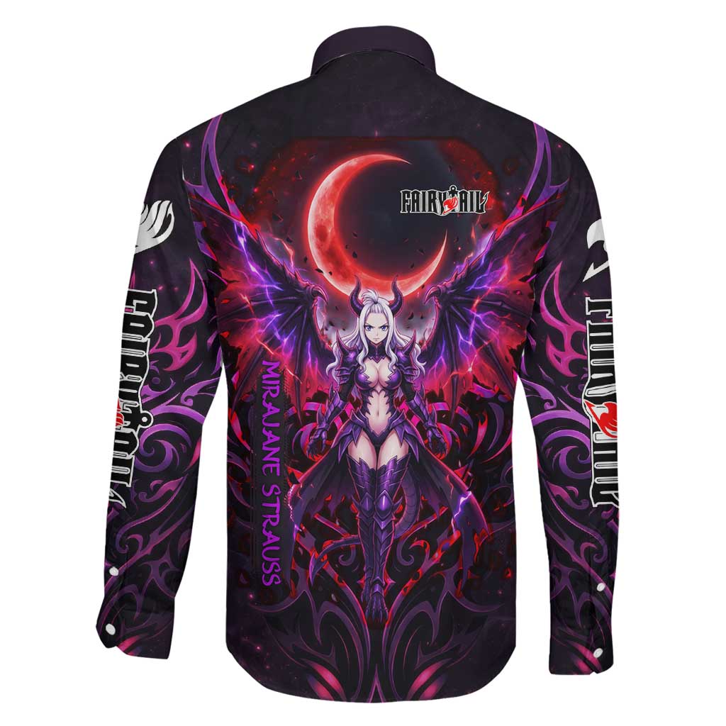 Mirajane Strauss Demon Form Fairy Tail Family Matching Off The Shoulder Long Sleeve Dress and Hawaiian Shirt Crimson Moon Demon Aesthetic with Gothic Purple Tribal Design