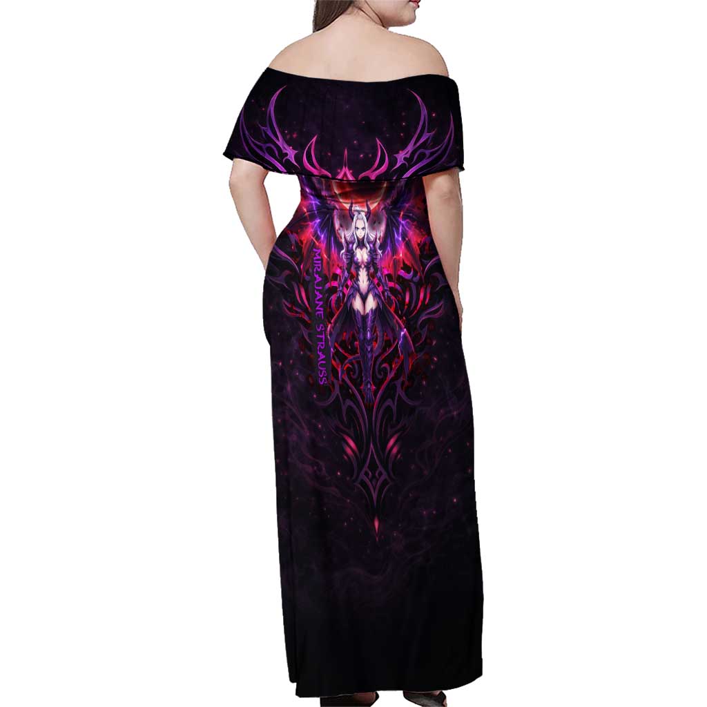 Mirajane Strauss Demon Form Fairy Tail Family Matching Off Shoulder Maxi Dress and Hawaiian Shirt Crimson Moon Demon Aesthetic with Gothic Purple Tribal Design