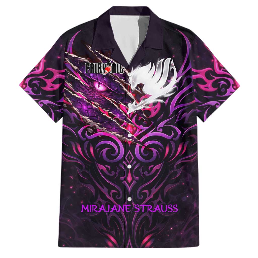 Mirajane Strauss Demon Form Fairy Tail Family Matching Off Shoulder Short Dress and Hawaiian Shirt Crimson Moon Demon Aesthetic with Gothic Purple Tribal Design
