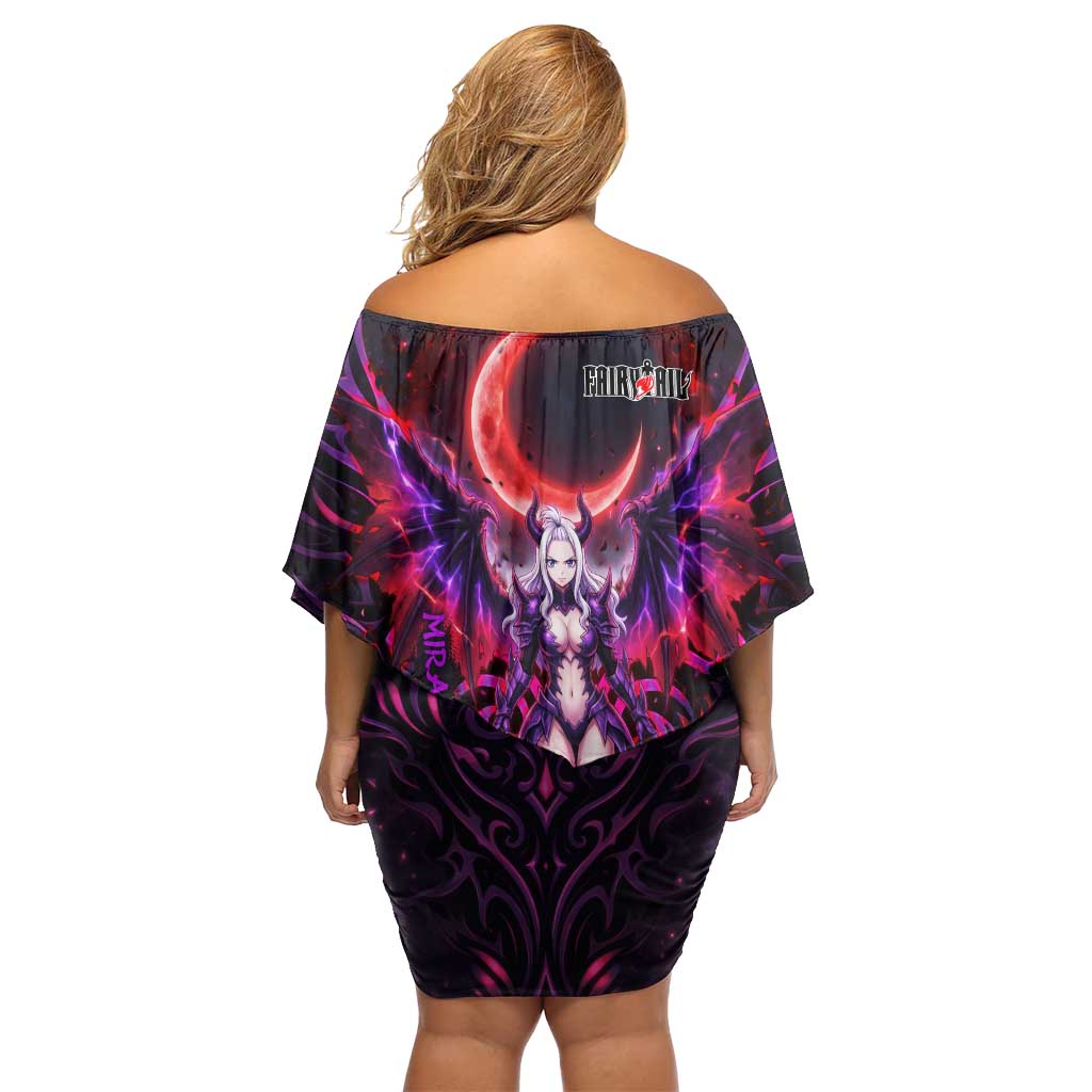 Mirajane Strauss Demon Form Fairy Tail Family Matching Off Shoulder Short Dress and Hawaiian Shirt Crimson Moon Demon Aesthetic with Gothic Purple Tribal Design