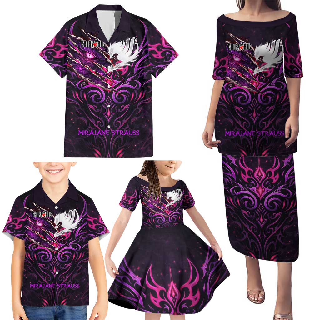 Mirajane Strauss Demon Form Fairy Tail Family Matching Puletasi and Hawaiian Shirt Crimson Moon Demon Aesthetic with Gothic Purple Tribal Design