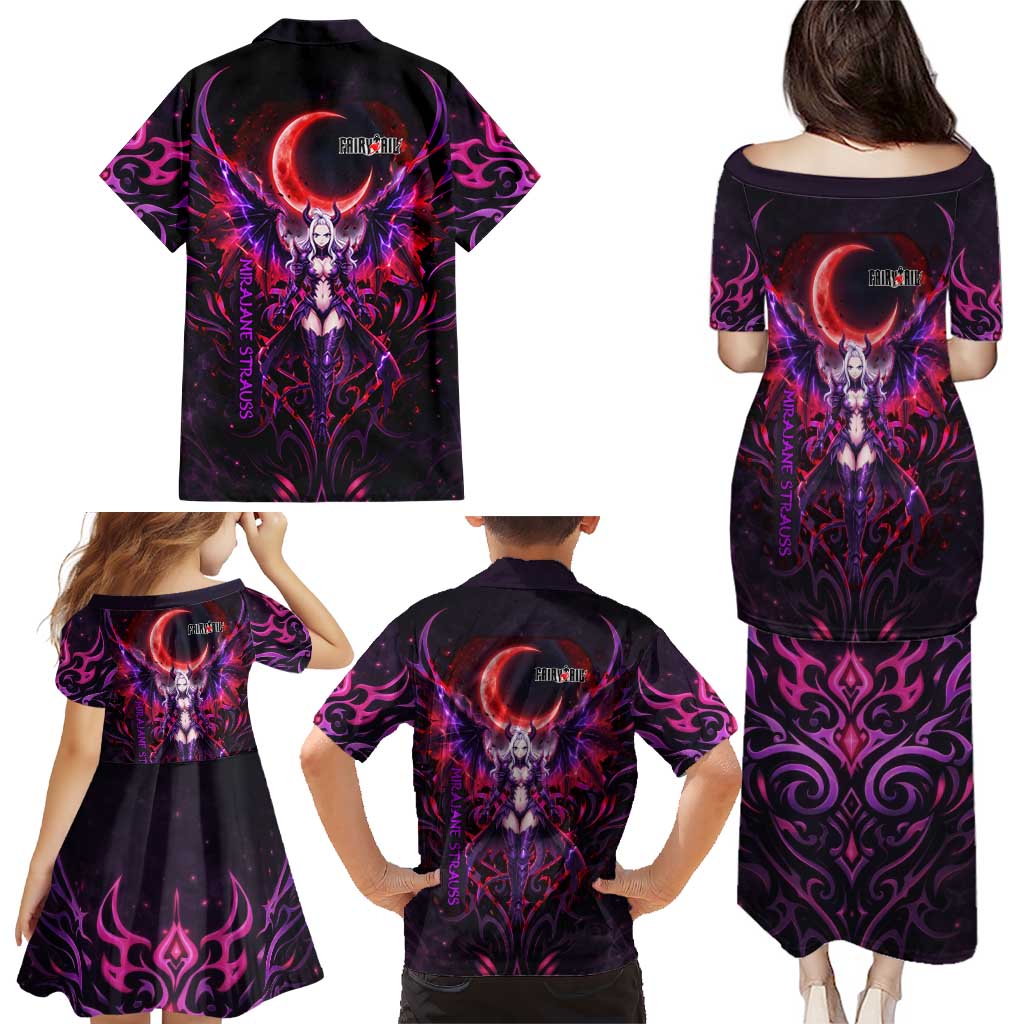 Mirajane Strauss Demon Form Fairy Tail Family Matching Puletasi and Hawaiian Shirt Crimson Moon Demon Aesthetic with Gothic Purple Tribal Design