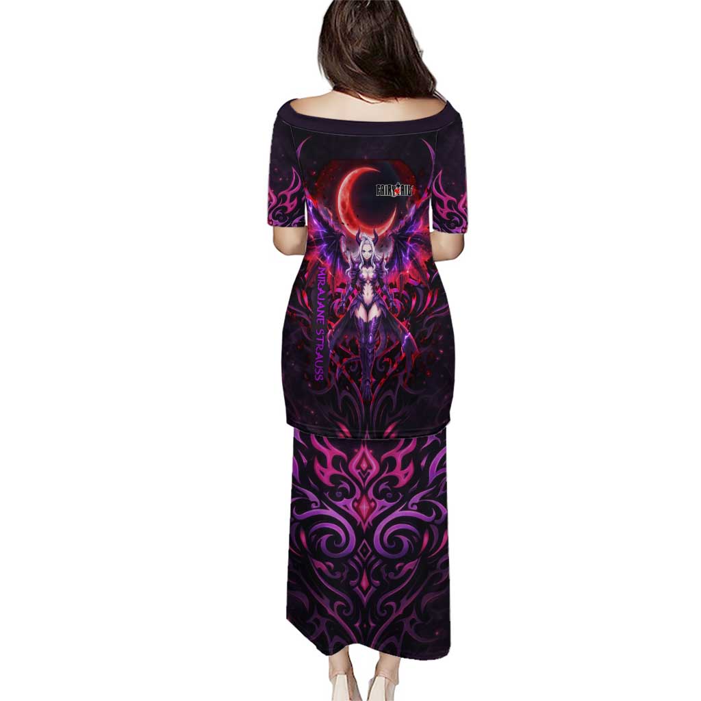 Mirajane Strauss Demon Form Fairy Tail Family Matching Puletasi and Hawaiian Shirt Crimson Moon Demon Aesthetic with Gothic Purple Tribal Design