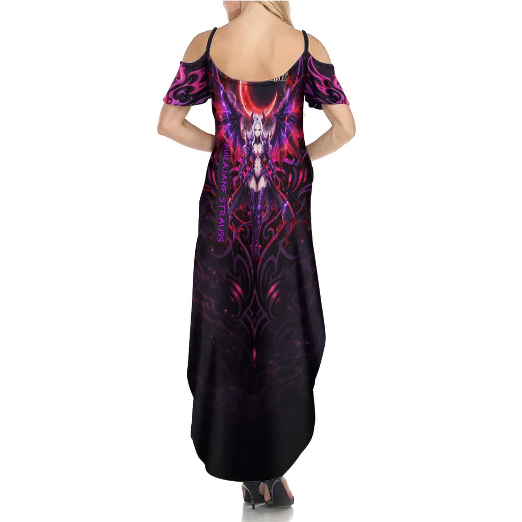 Mirajane Strauss Demon Form Fairy Tail Family Matching Summer Maxi Dress and Hawaiian Shirt Crimson Moon Demon Aesthetic with Gothic Purple Tribal Design