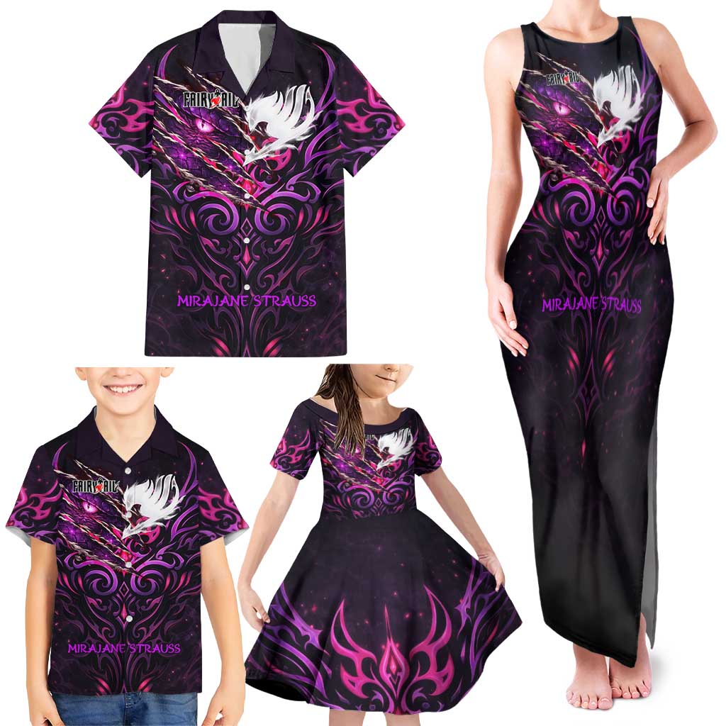 Mirajane Strauss Demon Form Fairy Tail Family Matching Tank Maxi Dress and Hawaiian Shirt Crimson Moon Demon Aesthetic with Gothic Purple Tribal Design