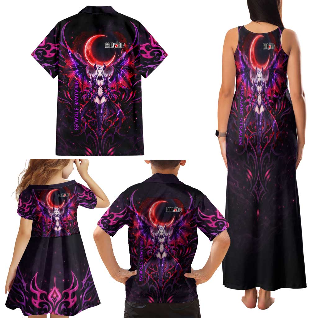 Mirajane Strauss Demon Form Fairy Tail Family Matching Tank Maxi Dress and Hawaiian Shirt Crimson Moon Demon Aesthetic with Gothic Purple Tribal Design