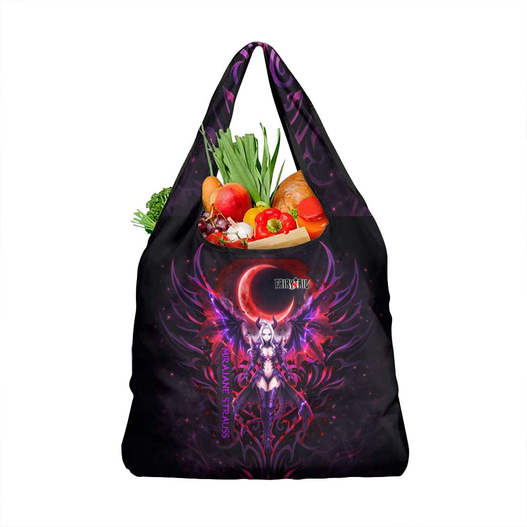 Mirajane Strauss Demon Form Fairy Tail Grocery Bag Crimson Moon Demon Aesthetic with Gothic Purple Tribal Design