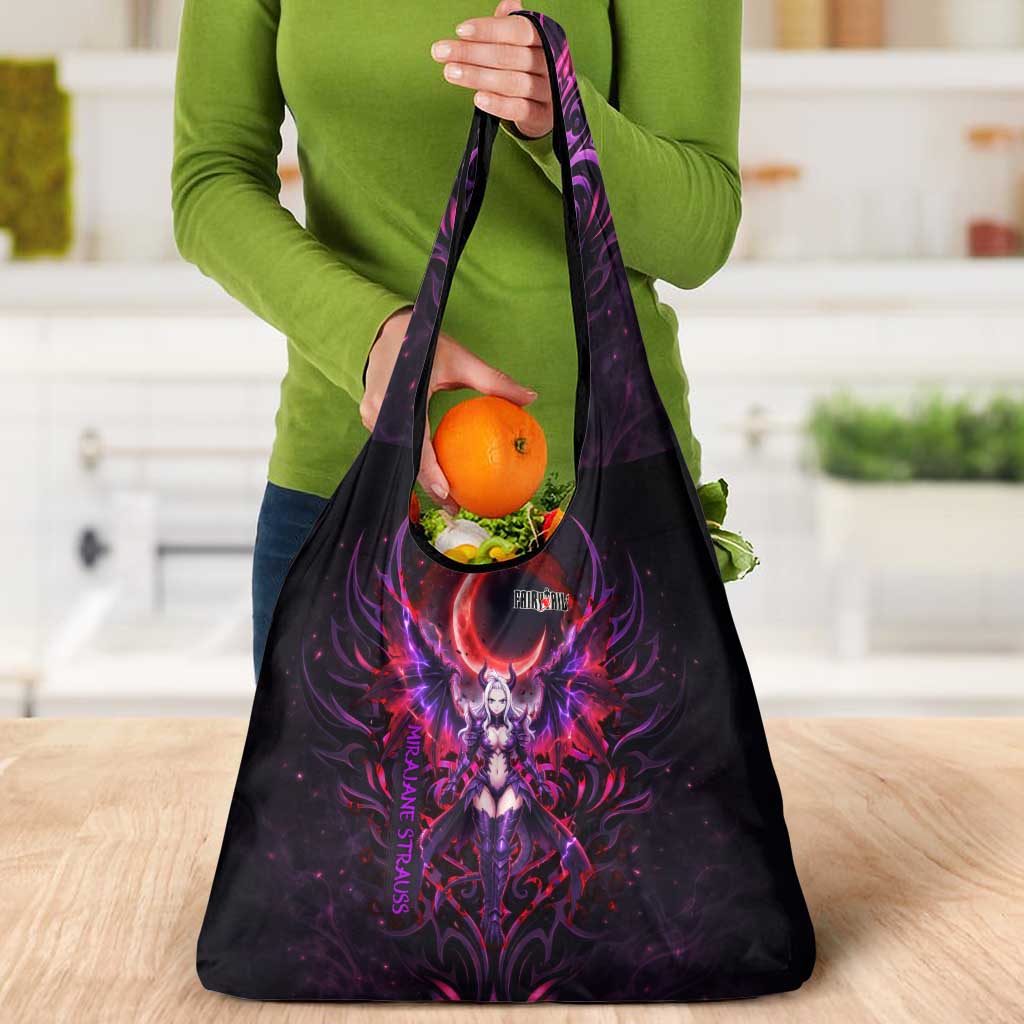 Mirajane Strauss Demon Form Fairy Tail Grocery Bag Crimson Moon Demon Aesthetic with Gothic Purple Tribal Design