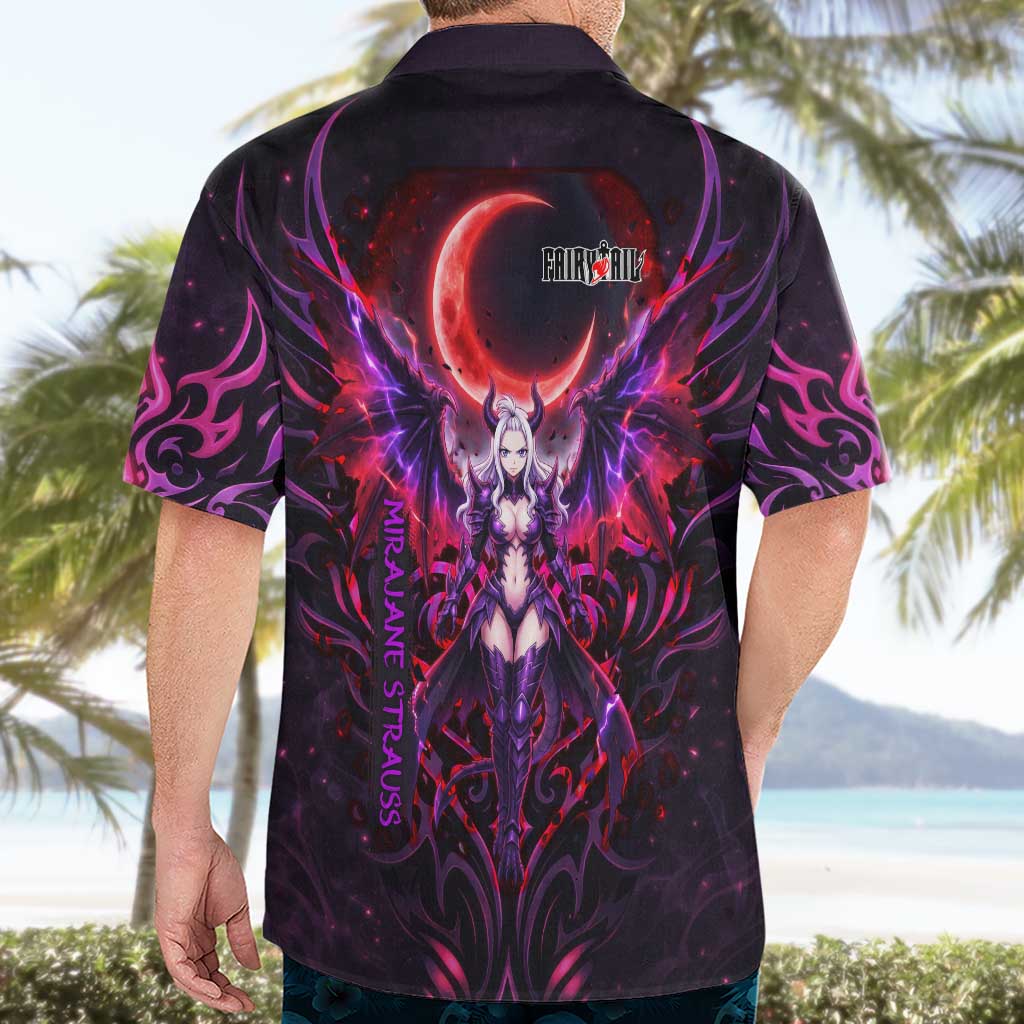 Mirajane Strauss Demon Form Fairy Tail Hawaiian Shirt Crimson Moon Demon Aesthetic with Gothic Purple Tribal Design