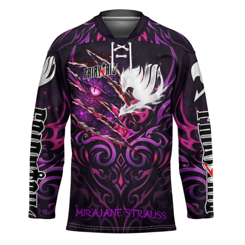 Mirajane Strauss Demon Form Fairy Tail Hockey Jersey Crimson Moon Demon Aesthetic with Gothic Purple Tribal Design