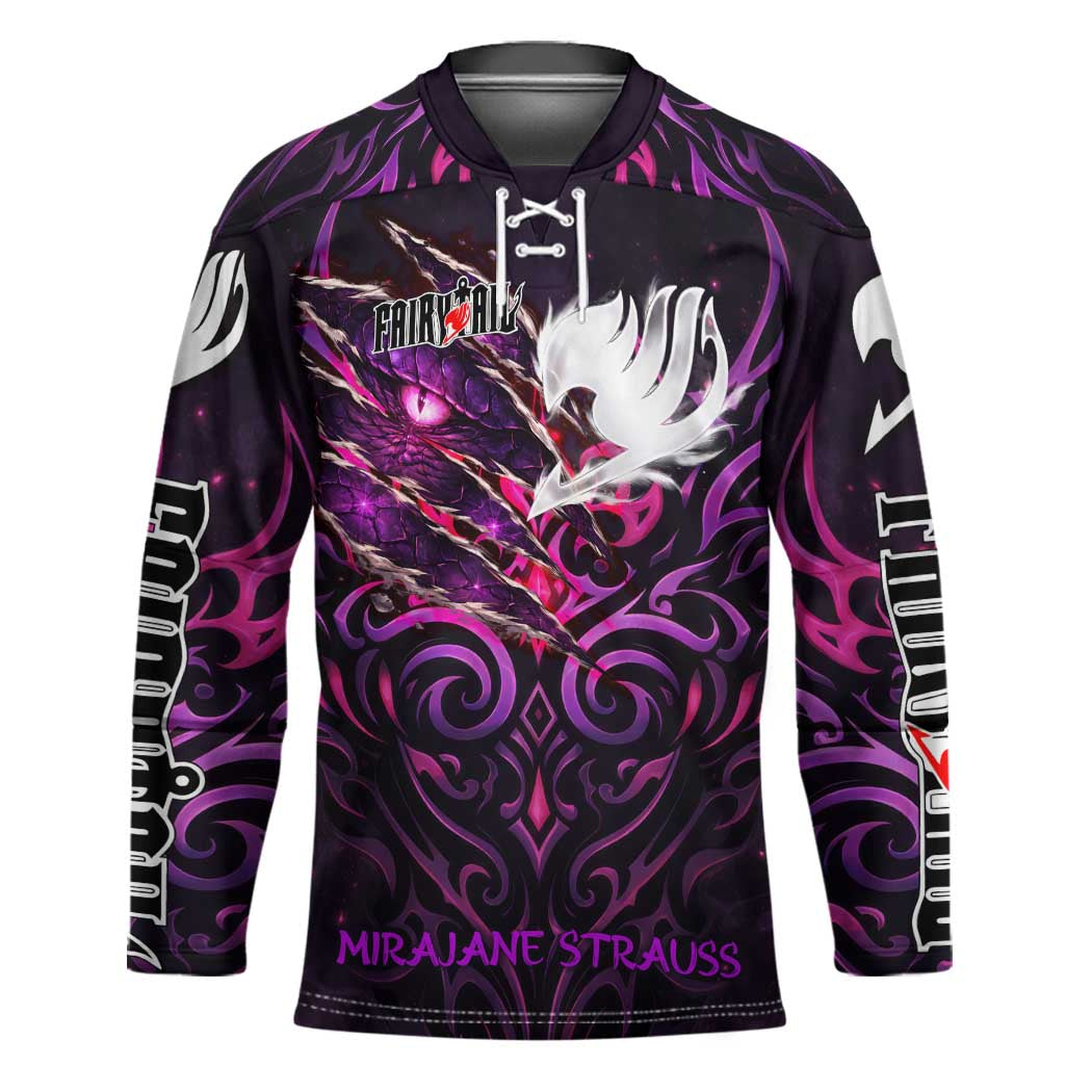 Mirajane Strauss Demon Form Fairy Tail Hockey Jersey Crimson Moon Demon Aesthetic with Gothic Purple Tribal Design