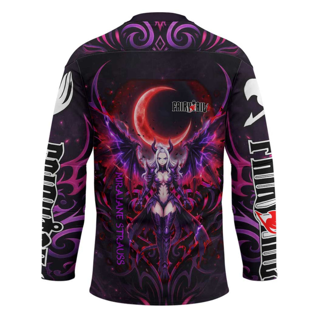 Mirajane Strauss Demon Form Fairy Tail Hockey Jersey Crimson Moon Demon Aesthetic with Gothic Purple Tribal Design