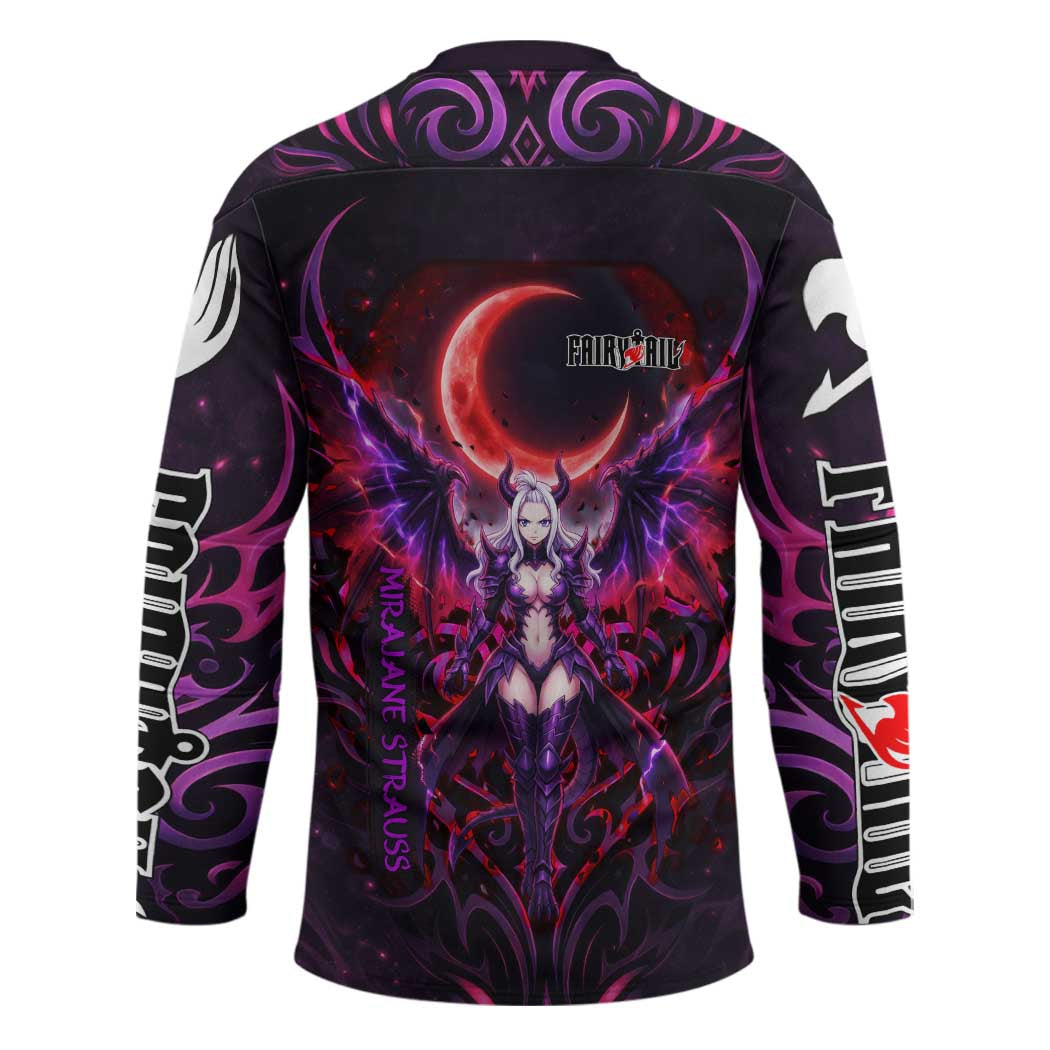 Mirajane Strauss Demon Form Fairy Tail Hockey Jersey Crimson Moon Demon Aesthetic with Gothic Purple Tribal Design