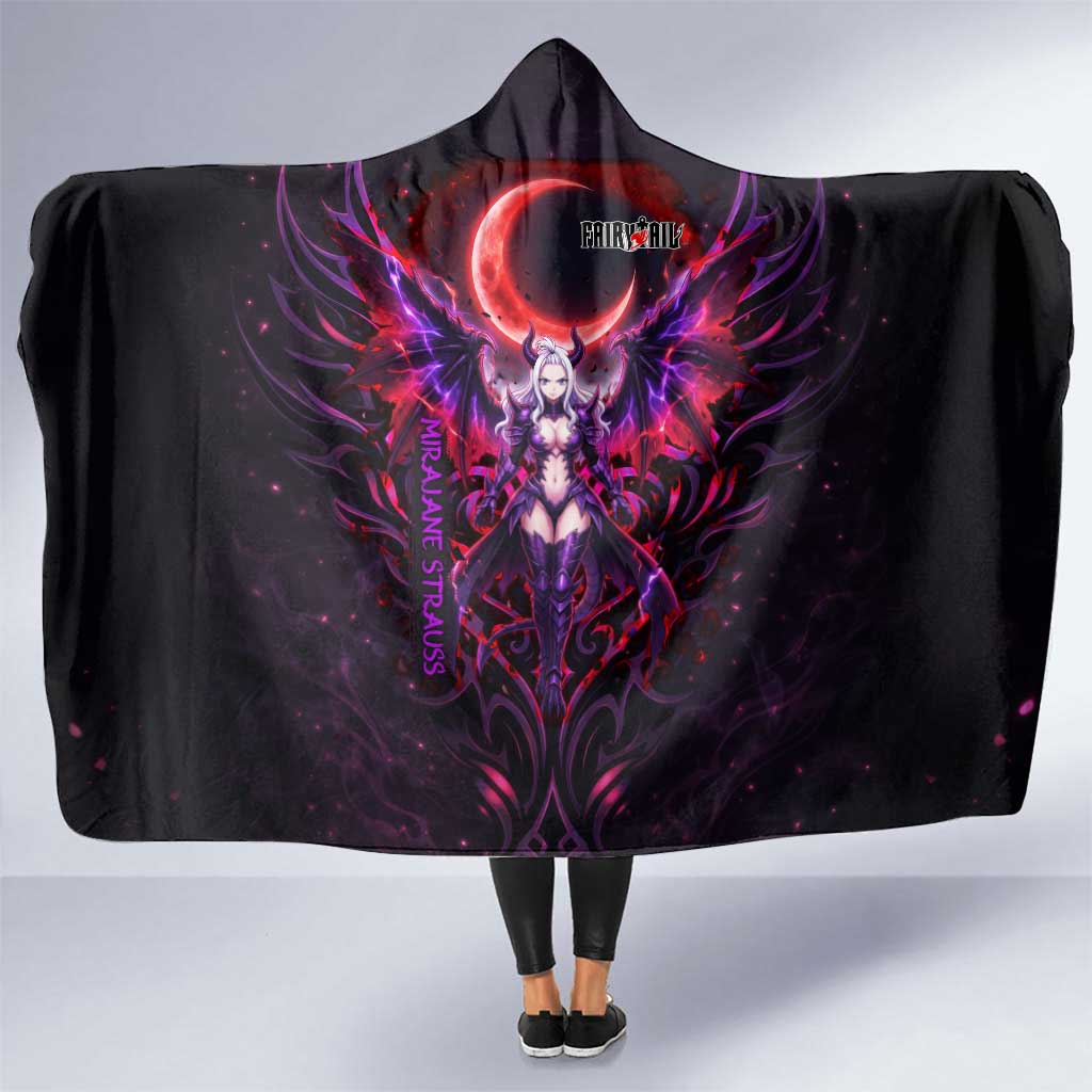 Mirajane Strauss Demon Form Fairy Tail Hooded Blanket Crimson Moon Demon Aesthetic with Gothic Purple Tribal Design