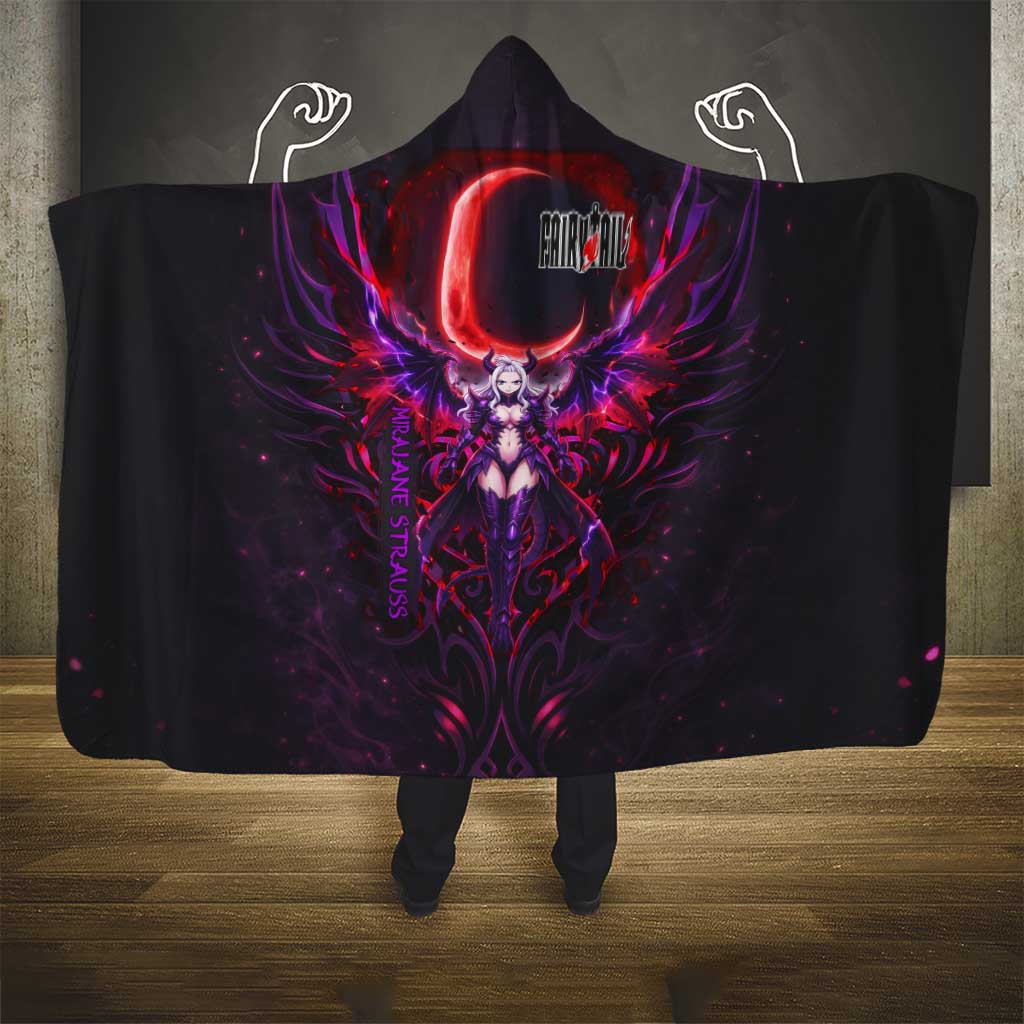 Mirajane Strauss Demon Form Fairy Tail Hooded Blanket Crimson Moon Demon Aesthetic with Gothic Purple Tribal Design