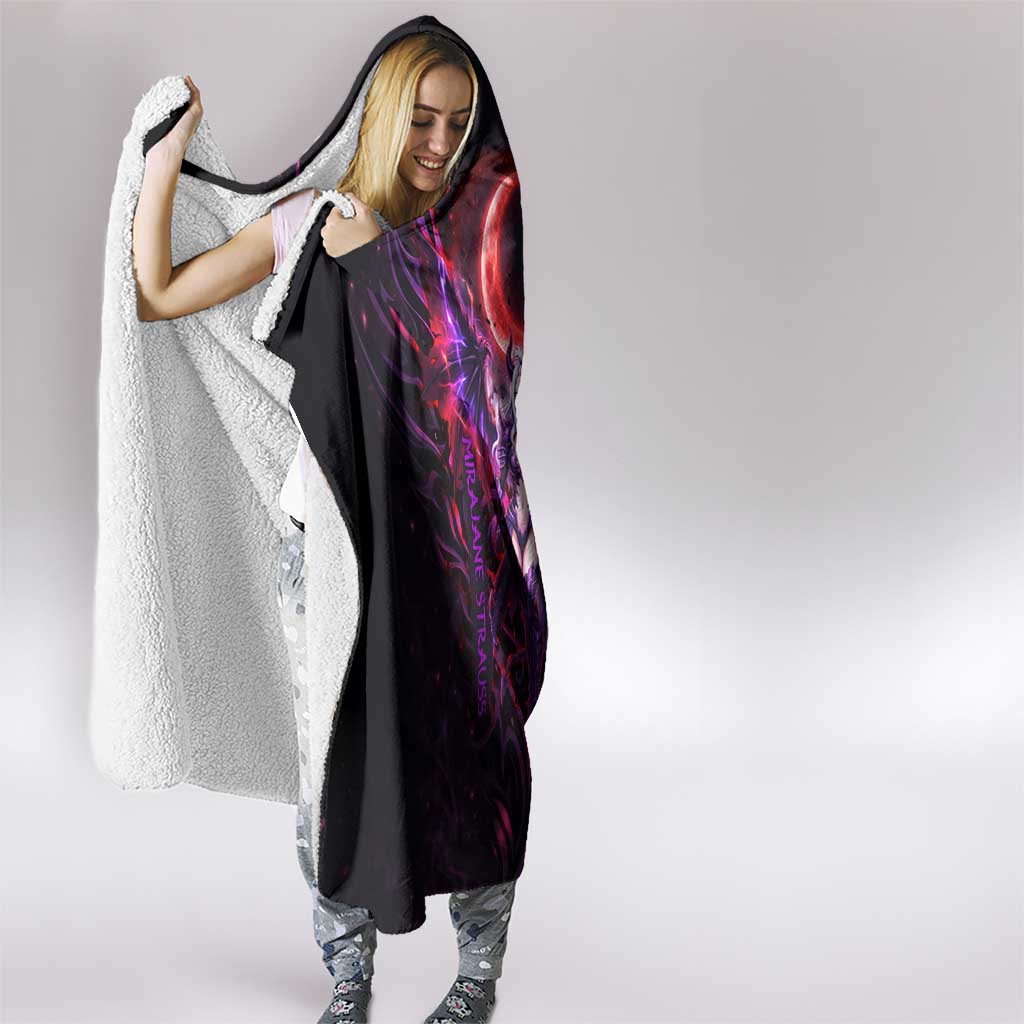 Mirajane Strauss Demon Form Fairy Tail Hooded Blanket Crimson Moon Demon Aesthetic with Gothic Purple Tribal Design