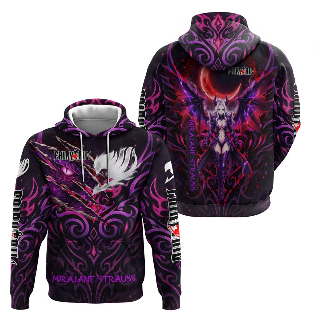 Mirajane Strauss Demon Form Fairy Tail Hoodie Crimson Moon Demon Aesthetic with Gothic Purple Tribal Design