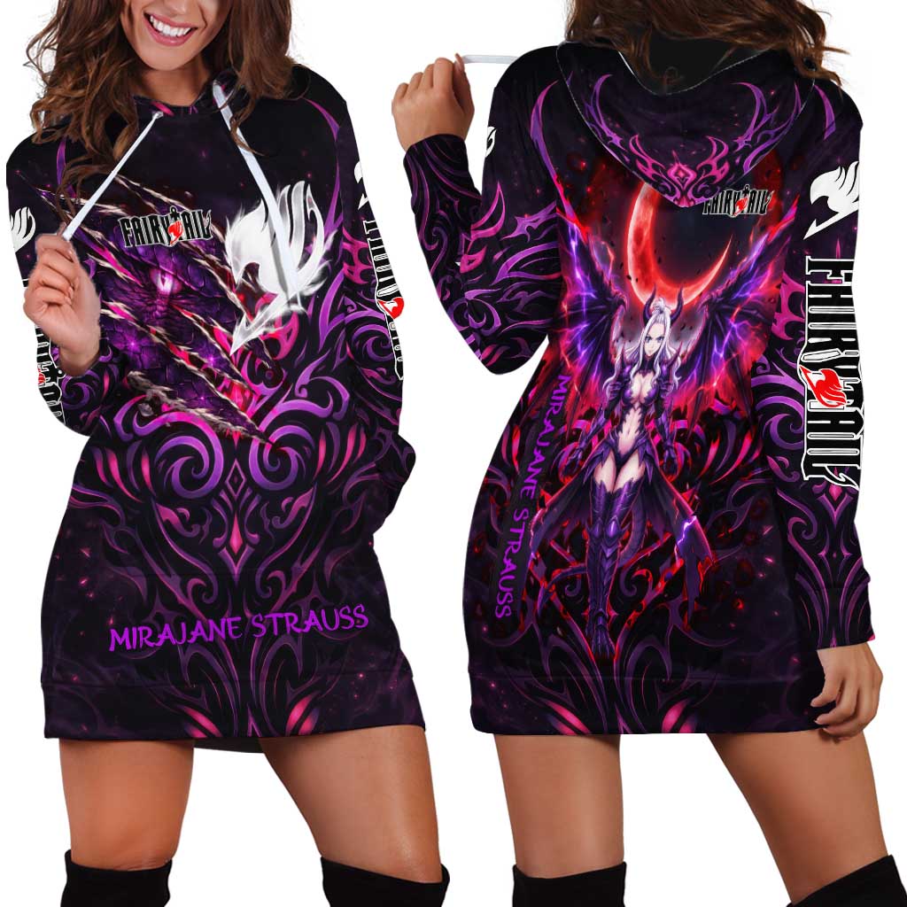Mirajane Strauss Demon Form Fairy Tail Hoodie Dress Crimson Moon Demon Aesthetic with Gothic Purple Tribal Design