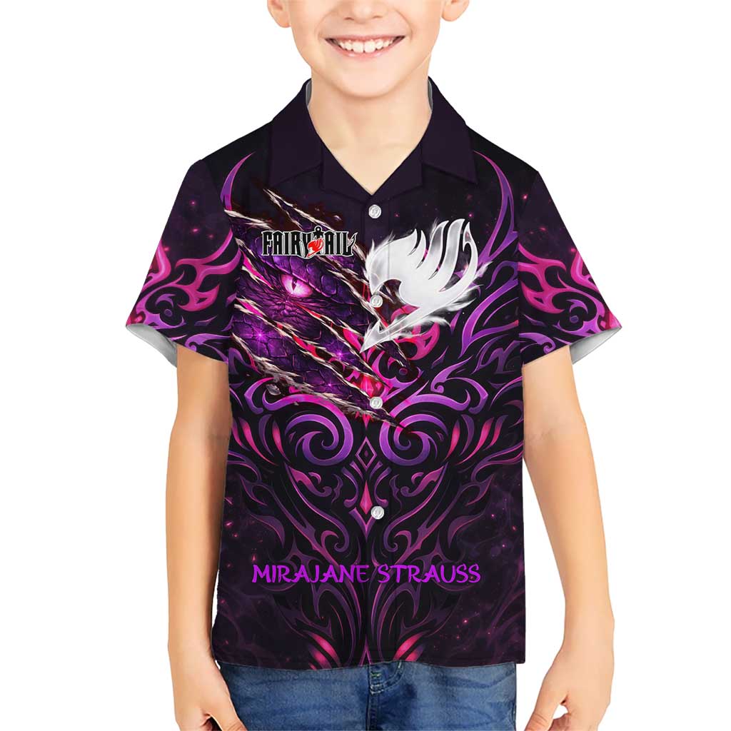 Mirajane Strauss Demon Form Fairy Tail Kid Hawaiian Shirt Crimson Moon Demon Aesthetic with Gothic Purple Tribal Design