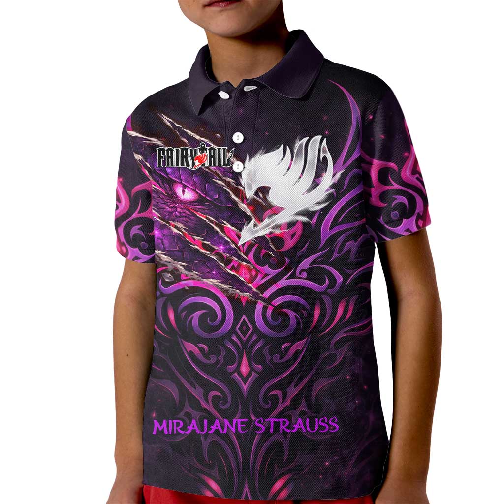Mirajane Strauss Demon Form Fairy Tail Kid Polo Shirt Crimson Moon Demon Aesthetic with Gothic Purple Tribal Design