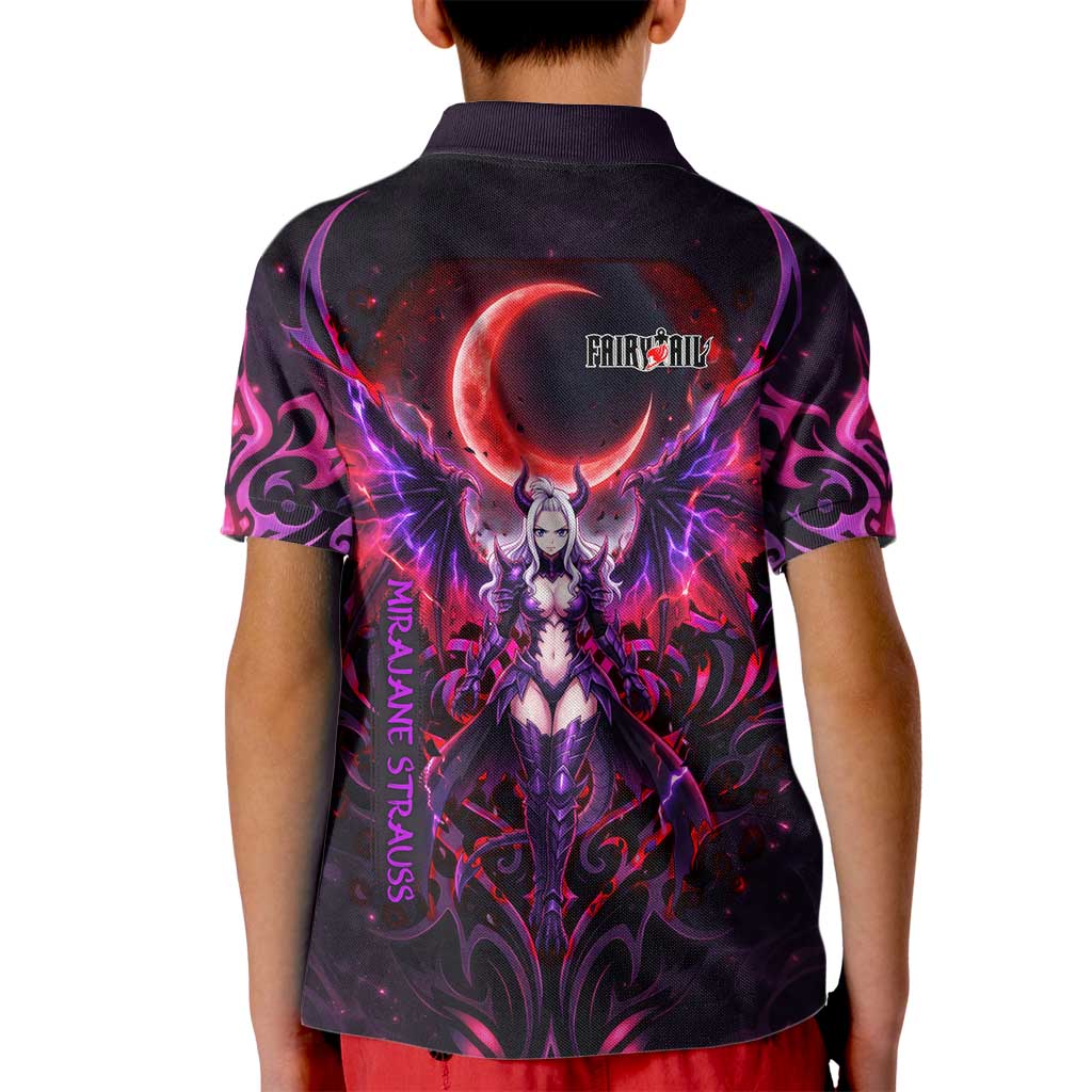 Mirajane Strauss Demon Form Fairy Tail Kid Polo Shirt Crimson Moon Demon Aesthetic with Gothic Purple Tribal Design