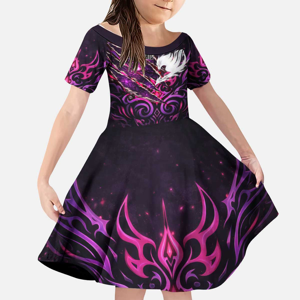 Mirajane Strauss Demon Form Fairy Tail Kid Short Sleeve Dress Crimson Moon Demon Aesthetic with Gothic Purple Tribal Design