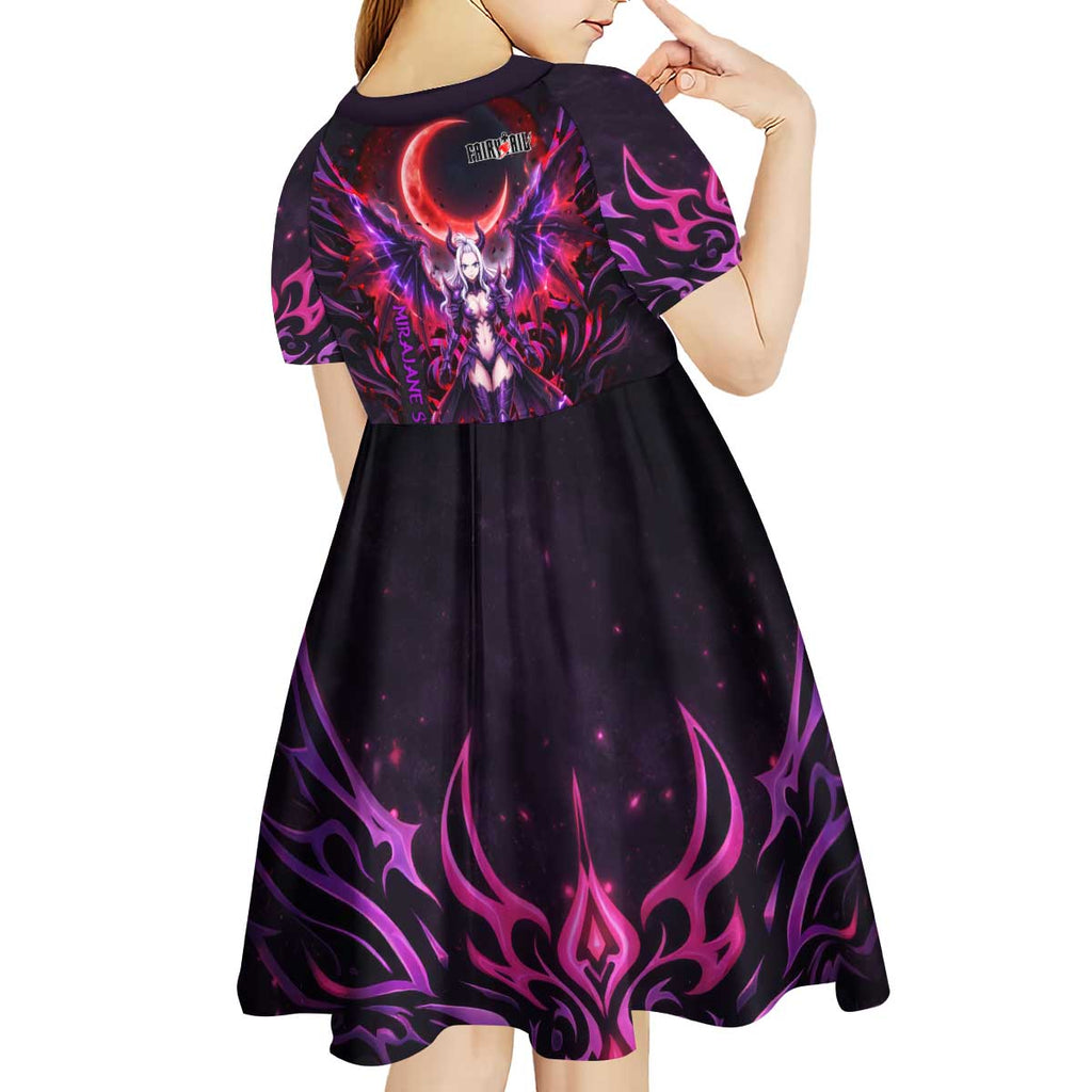 Mirajane Strauss Demon Form Fairy Tail Kid Short Sleeve Dress Crimson Moon Demon Aesthetic with Gothic Purple Tribal Design