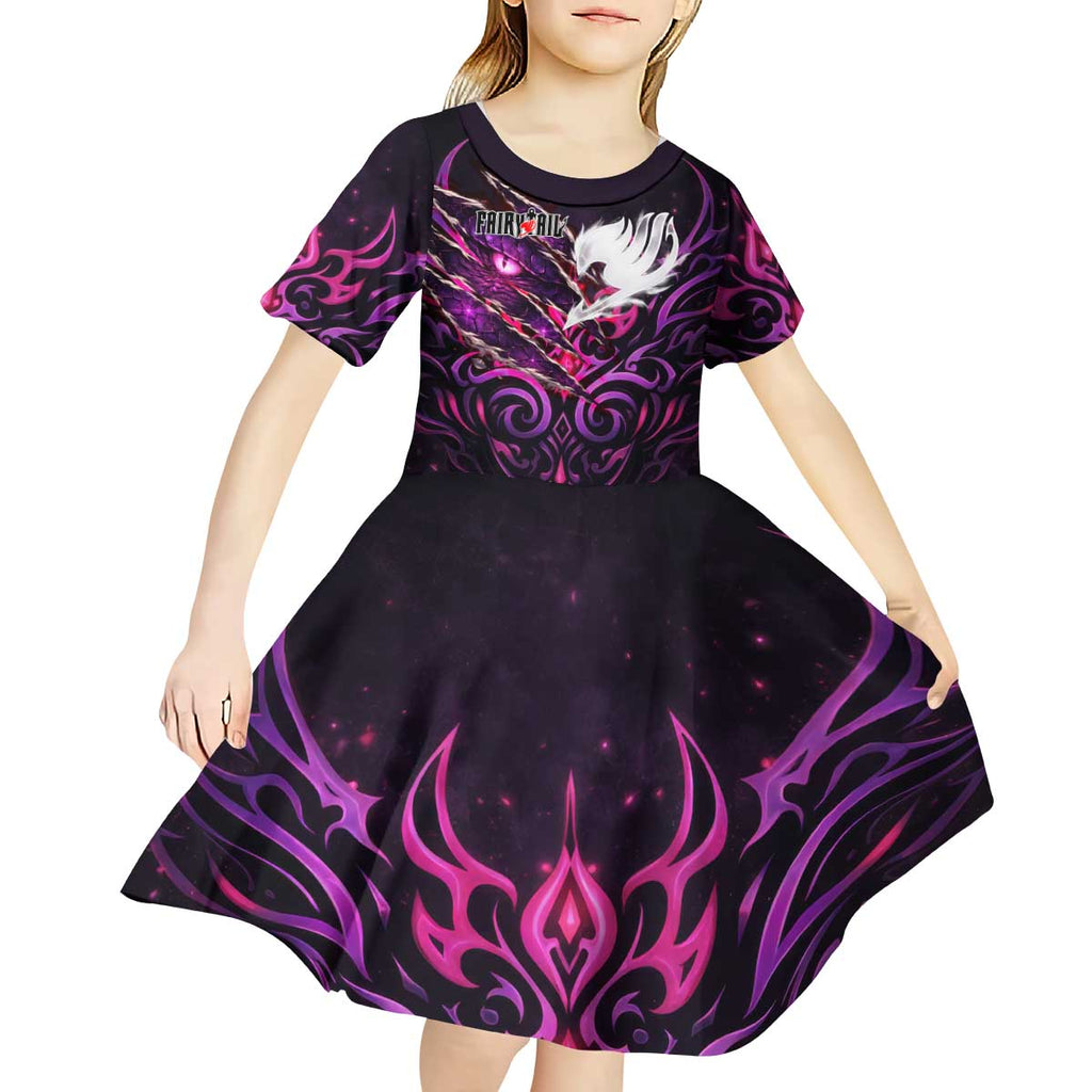 Mirajane Strauss Demon Form Fairy Tail Kid Short Sleeve Dress Crimson Moon Demon Aesthetic with Gothic Purple Tribal Design