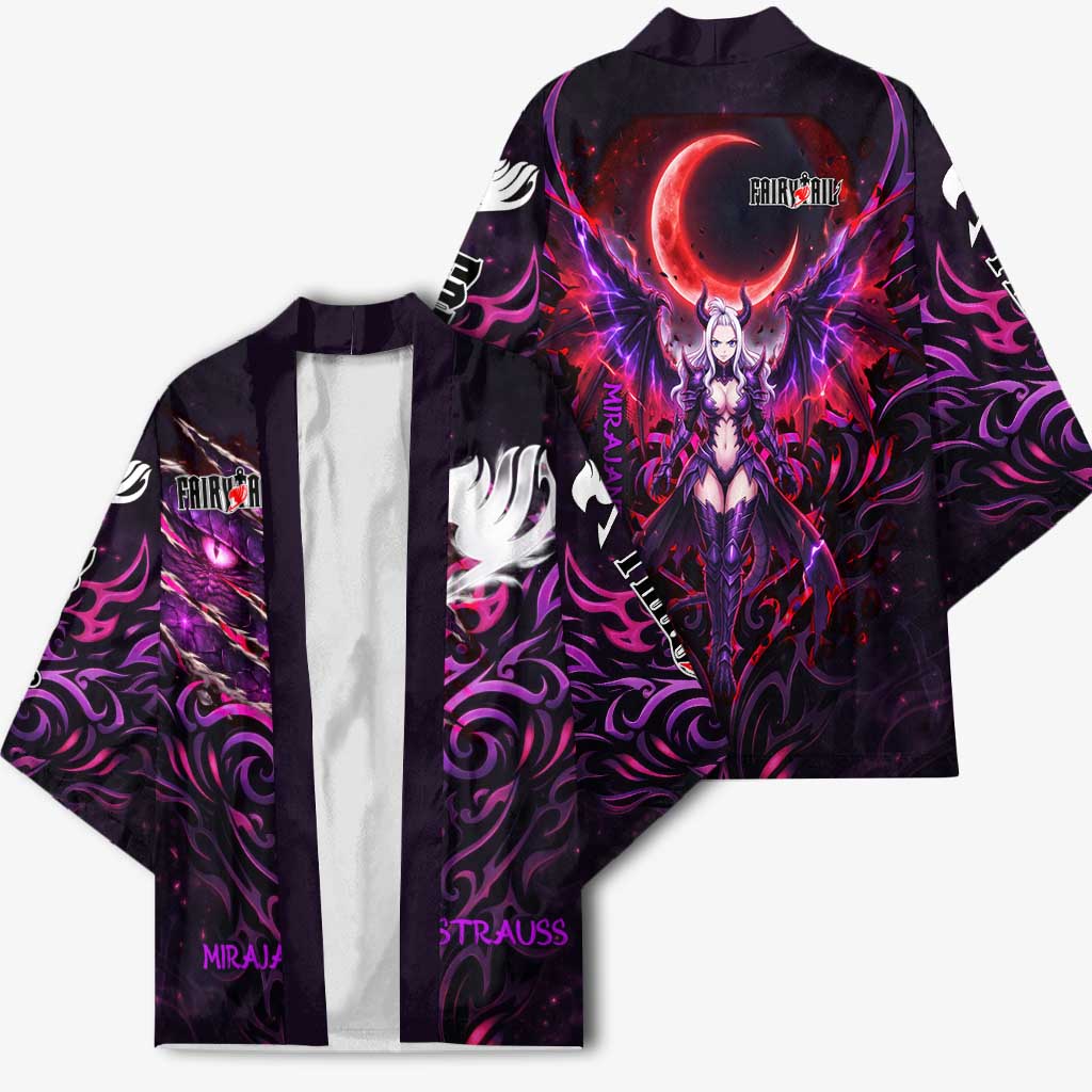 Mirajane Strauss Demon Form Fairy Tail Kimono Crimson Moon Demon Aesthetic with Gothic Purple Tribal Design