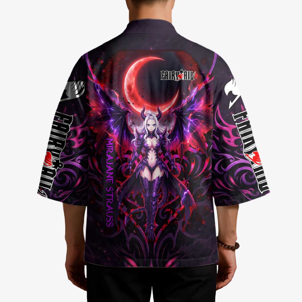 Mirajane Strauss Demon Form Fairy Tail Kimono Crimson Moon Demon Aesthetic with Gothic Purple Tribal Design