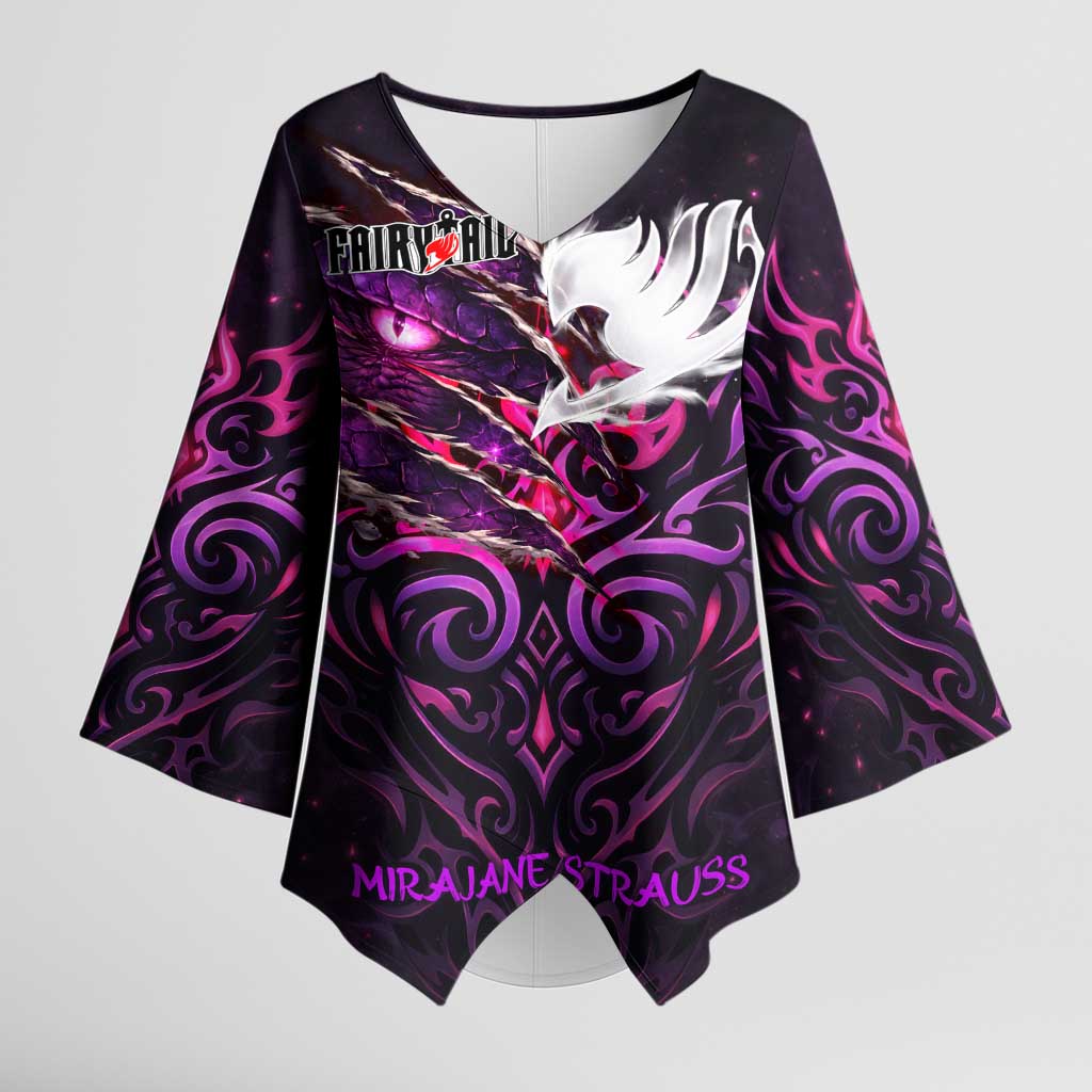 Mirajane Strauss Demon Form Fairy Tail Kimono Sleeve Blouse Crimson Moon Demon Aesthetic with Gothic Purple Tribal Design