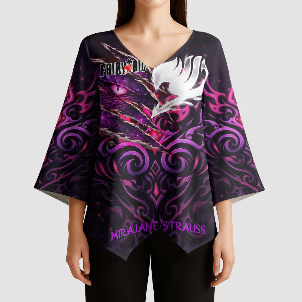 Mirajane Strauss Demon Form Fairy Tail Kimono Sleeve Blouse Crimson Moon Demon Aesthetic with Gothic Purple Tribal Design