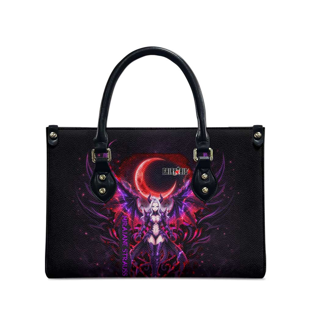 Mirajane Strauss Demon Form Fairy Tail Leather Bag Crimson Moon Demon Aesthetic with Gothic Purple Tribal Design