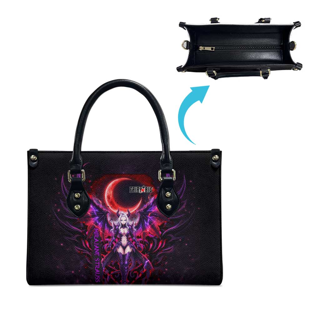 Mirajane Strauss Demon Form Fairy Tail Leather Bag Crimson Moon Demon Aesthetic with Gothic Purple Tribal Design