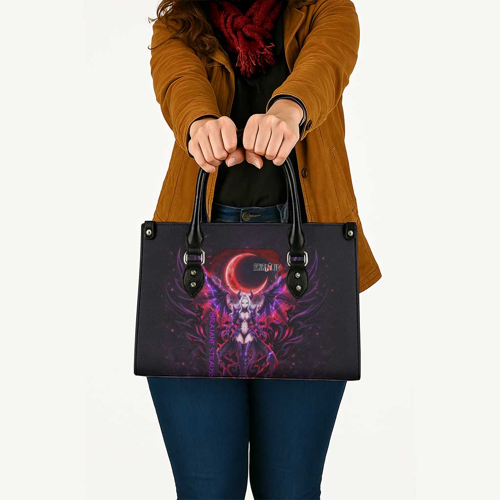 Mirajane Strauss Demon Form Fairy Tail Leather Bag Crimson Moon Demon Aesthetic with Gothic Purple Tribal Design