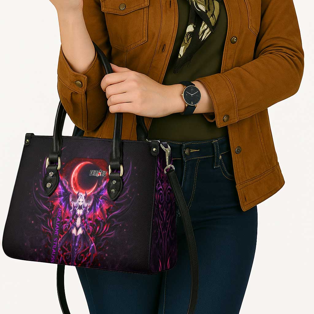 Mirajane Strauss Demon Form Fairy Tail Leather Bag Crimson Moon Demon Aesthetic with Gothic Purple Tribal Design