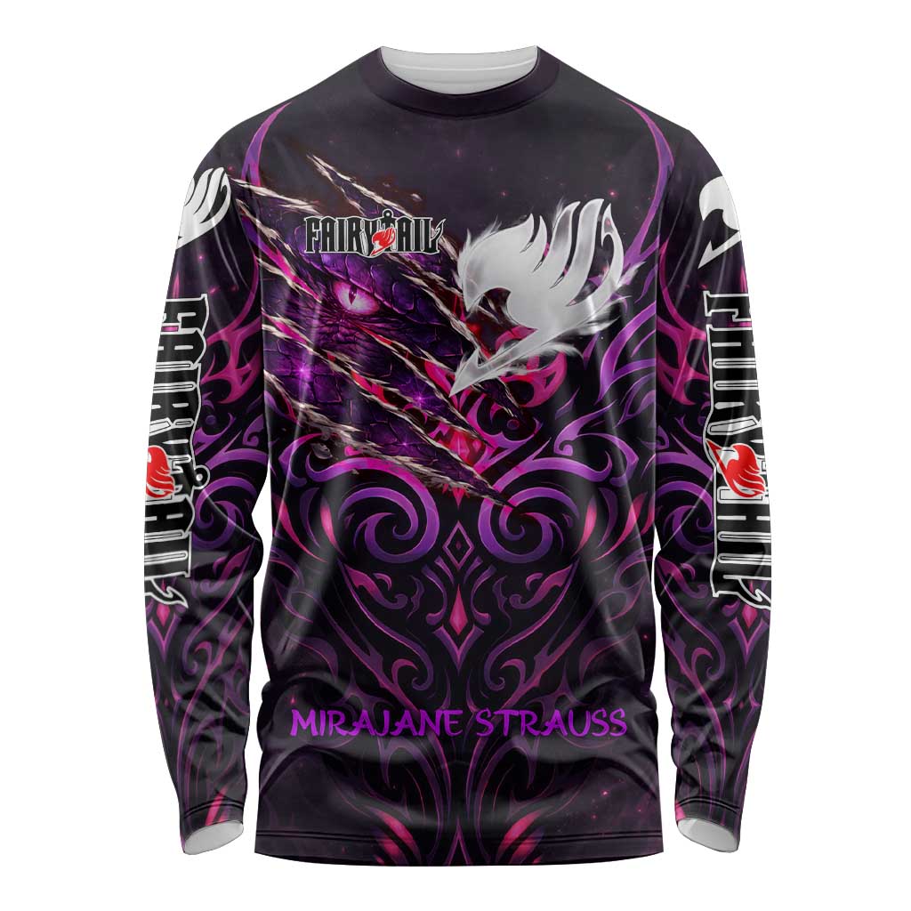 Mirajane Strauss Demon Form Fairy Tail Long Sleeve Shirt Crimson Moon Demon Aesthetic with Gothic Purple Tribal Design