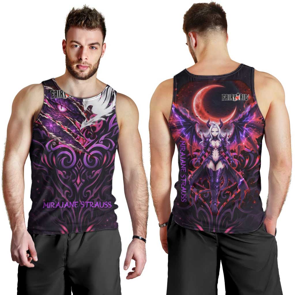 Mirajane Strauss Demon Form Fairy Tail Men Tank Top Crimson Moon Demon Aesthetic with Gothic Purple Tribal Design