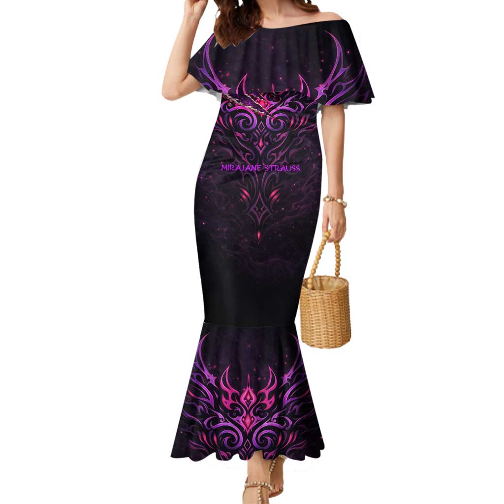 Mirajane Strauss Demon Form Fairy Tail Mermaid Dress Crimson Moon Demon Aesthetic with Gothic Purple Tribal Design