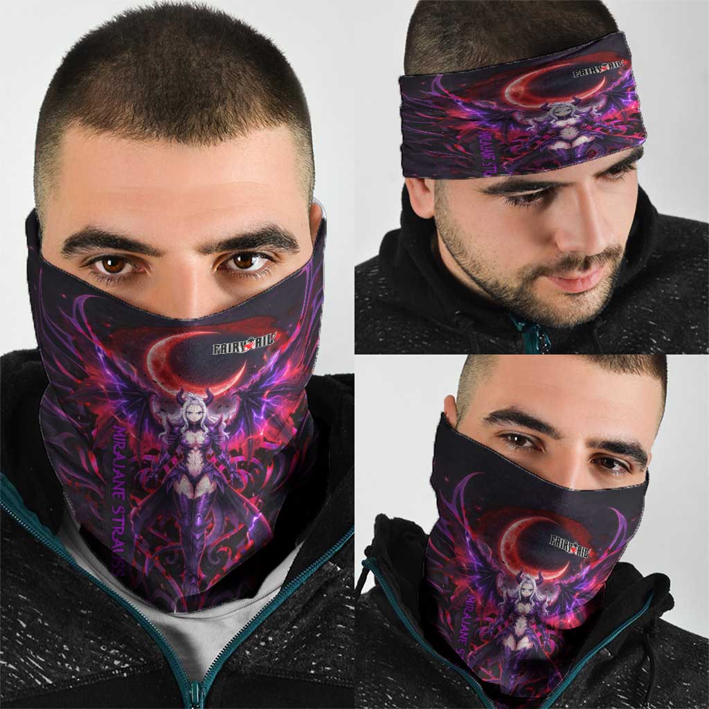 Mirajane Strauss Demon Form Fairy Tail Neck Gaiter Crimson Moon Demon Aesthetic with Gothic Purple Tribal Design