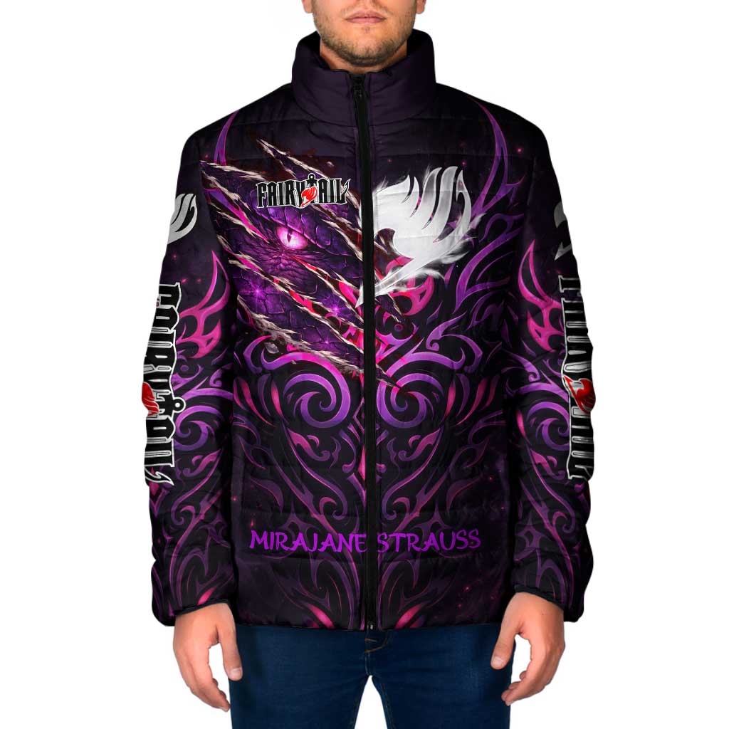 Mirajane Strauss Demon Form Fairy Tail Padded Jacket Crimson Moon Demon Aesthetic with Gothic Purple Tribal Design