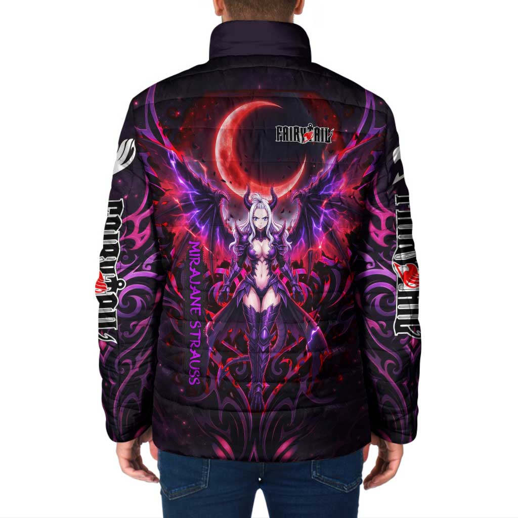 Mirajane Strauss Demon Form Fairy Tail Padded Jacket Crimson Moon Demon Aesthetic with Gothic Purple Tribal Design